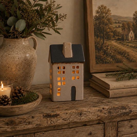 Tea Light House Blue Roof