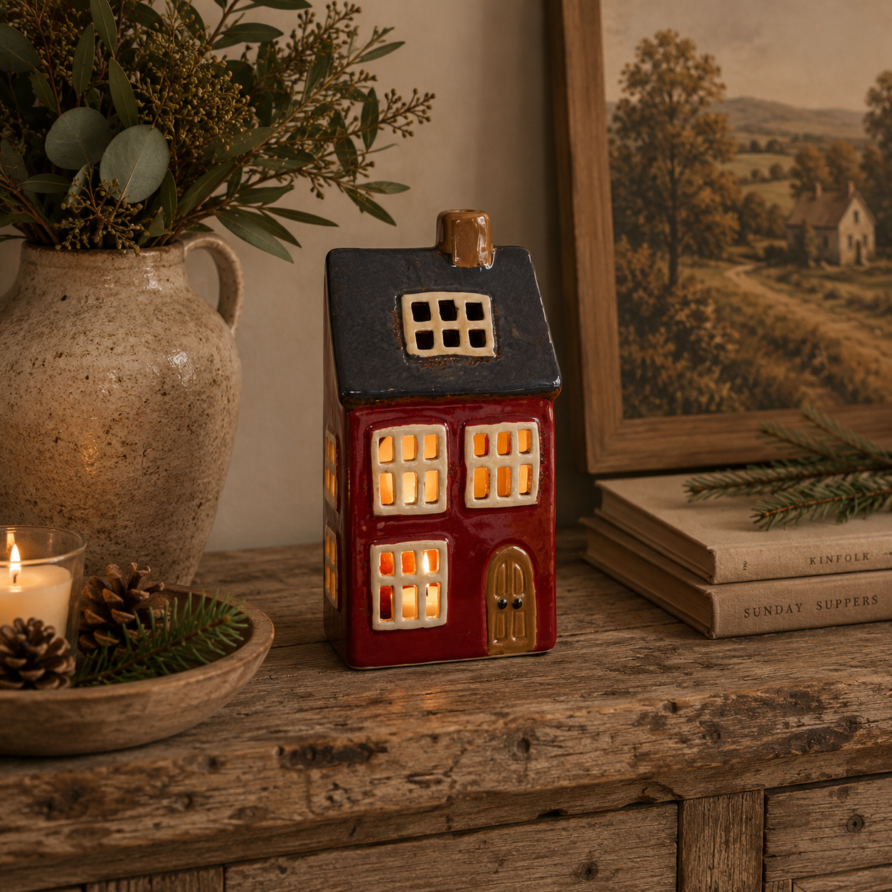 Alsace Tea Light House - Navy Roof