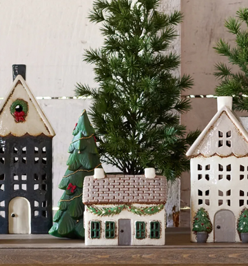 Christmas Tea Light Cottage House with Swag